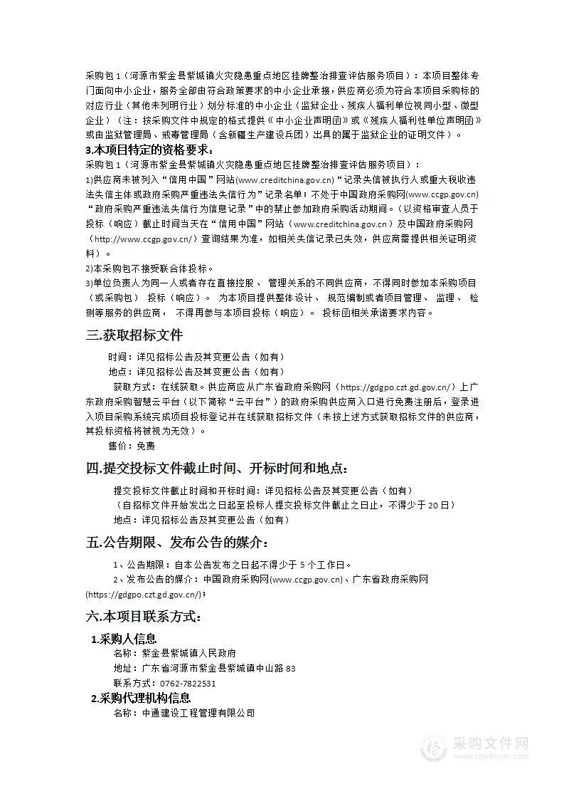 河源市紫金县紫城镇火灾隐患重点地区挂牌整治排查评估服务项目