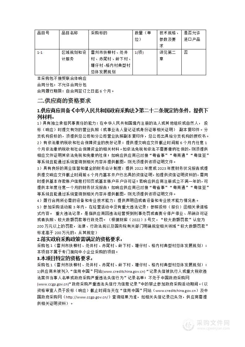 雷州市扶柳村、处井村、赤尾村、岭下村、塘仔村、格内村典型村总体发展规划