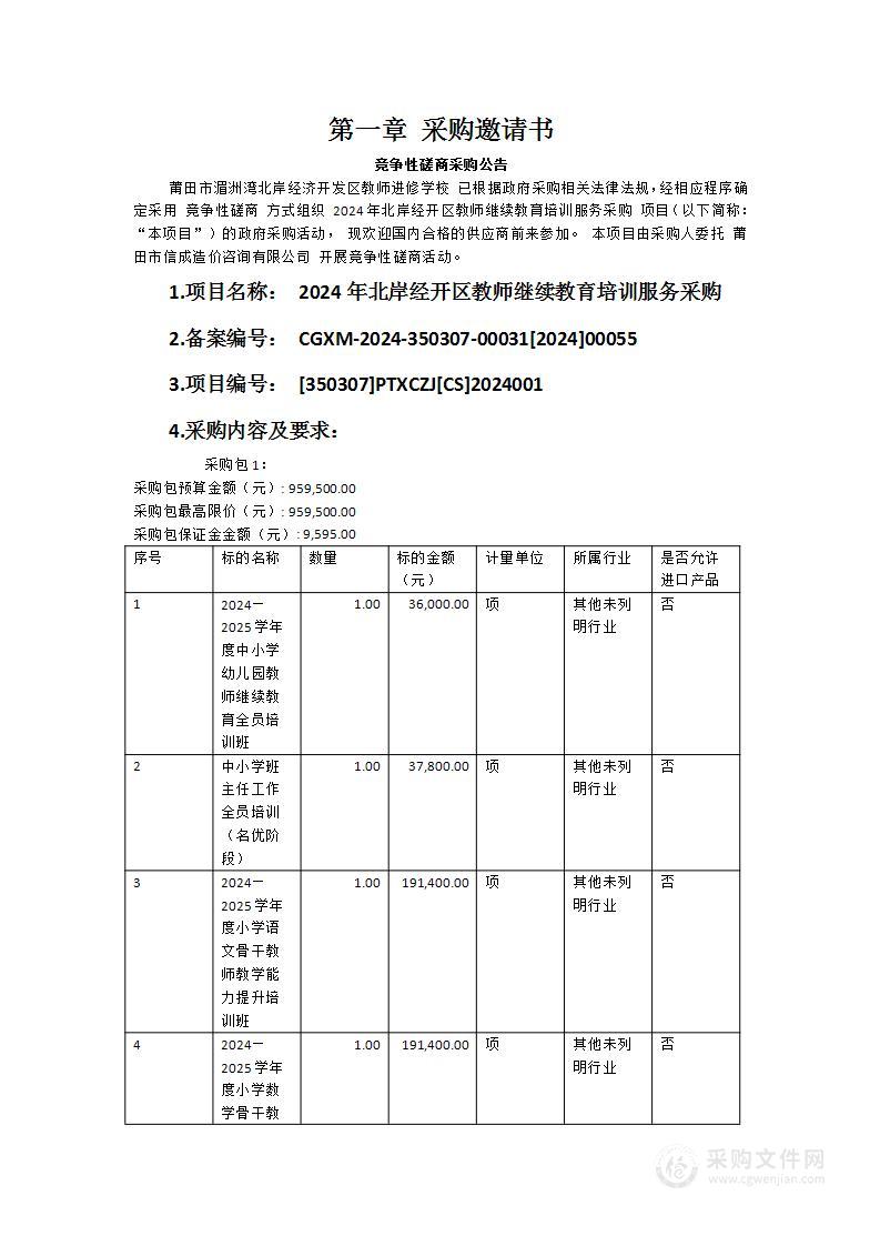 2024年北岸经开区教师继续教育培训服务采购