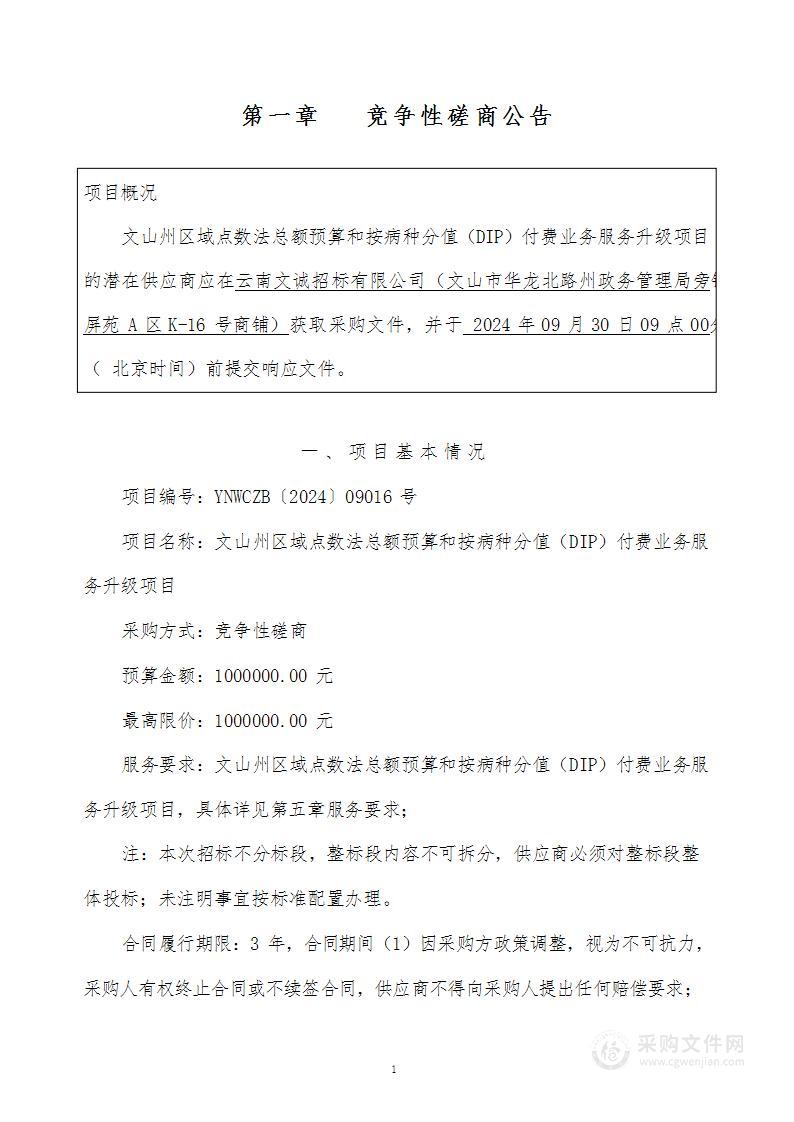 文山州区域点数法总额预算和按病种分值（DIP）付费业务服务升级项目