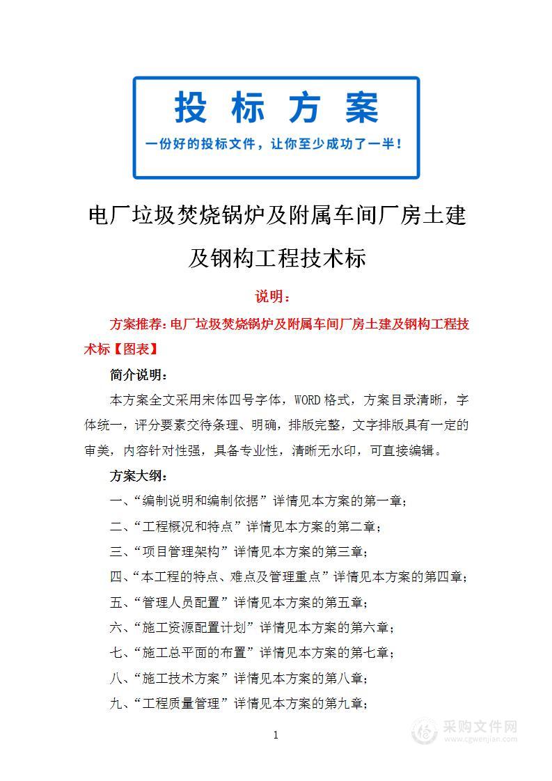 电厂垃圾焚烧锅炉及附属车间厂房土建及钢构工程技术标