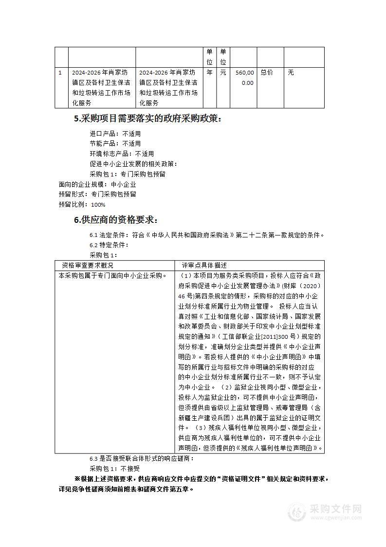 2024-2026年肖家坊镇区及各村卫生保洁和垃圾转运工作市场化服务