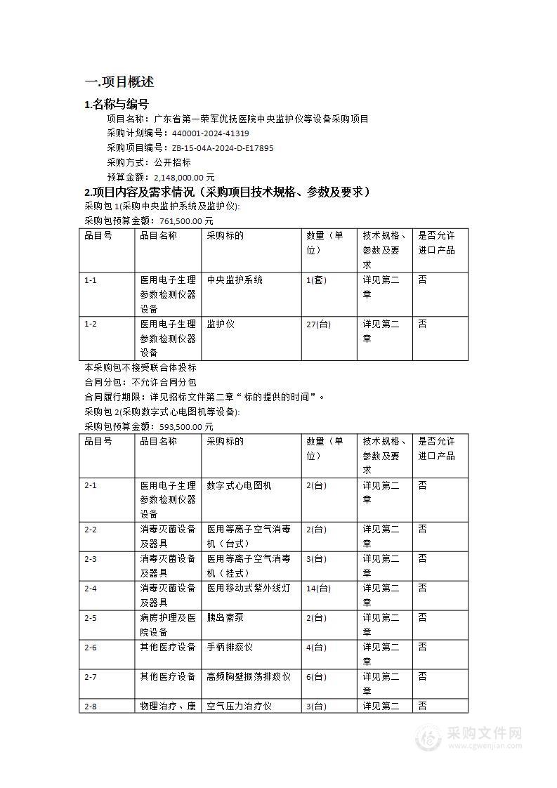 广东省第一荣军优抚医院中央监护仪等设备采购项目