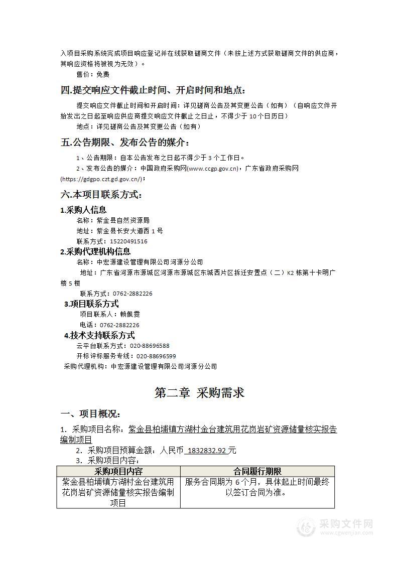 紫金县柏埔镇方湖村金台建筑用花岗岩矿资源储量核实报告编制项目