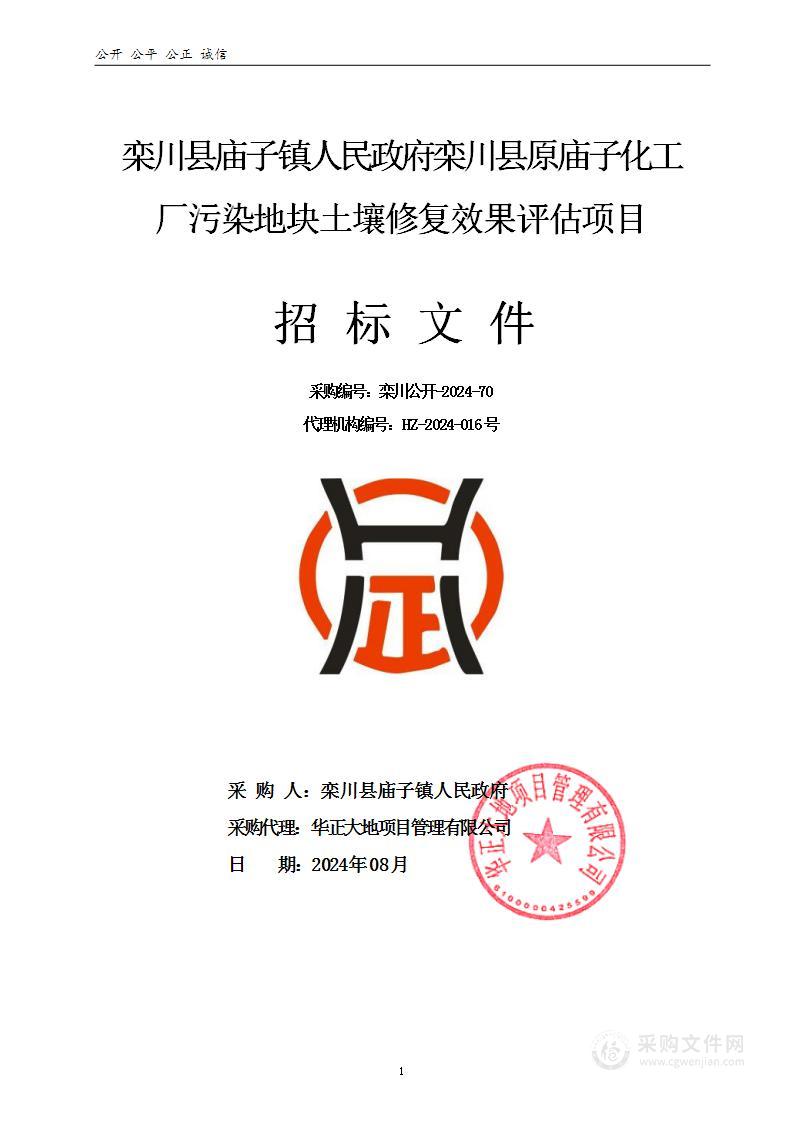 栾川县庙子镇人民政府栾川县原庙子化工厂污染地块土壤修复效果评估项目