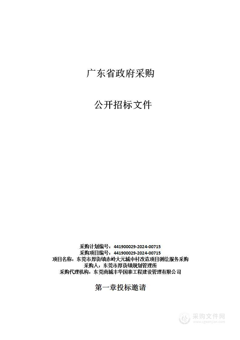 东莞市厚街镇赤岭大元城中村改造项目测绘服务采购