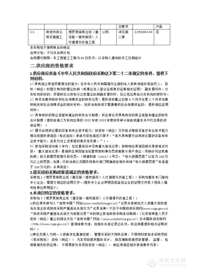 博罗县城商业街（建设路—矮岗路段）人行道提升改造工程