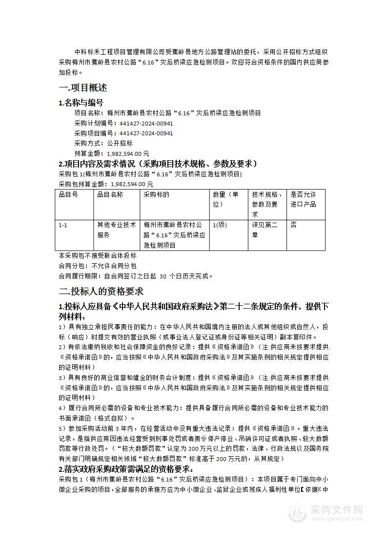 梅州市蕉岭县农村公路“6.16”灾后桥梁应急检测项目