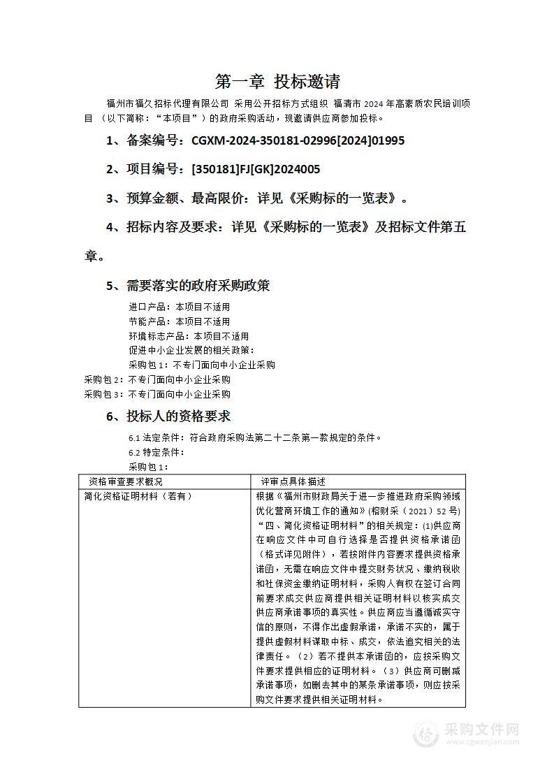 福清市2024年高素质农民培训项目