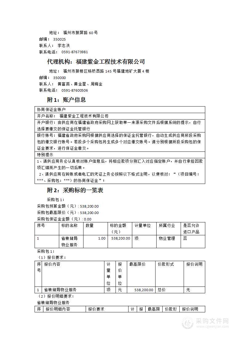 福建省粮食和物资储备局物业服务项目