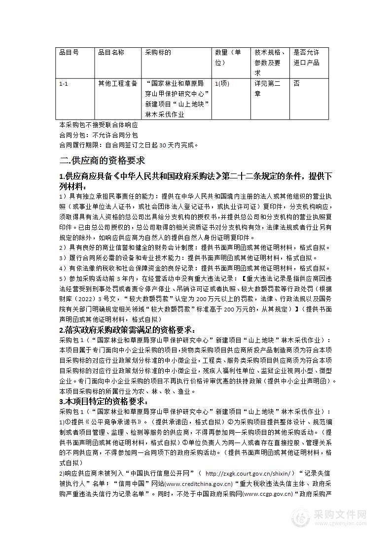 “国家林业和草原局穿山甲保护研究中心”新建项目“山上地块”林木采伐作业