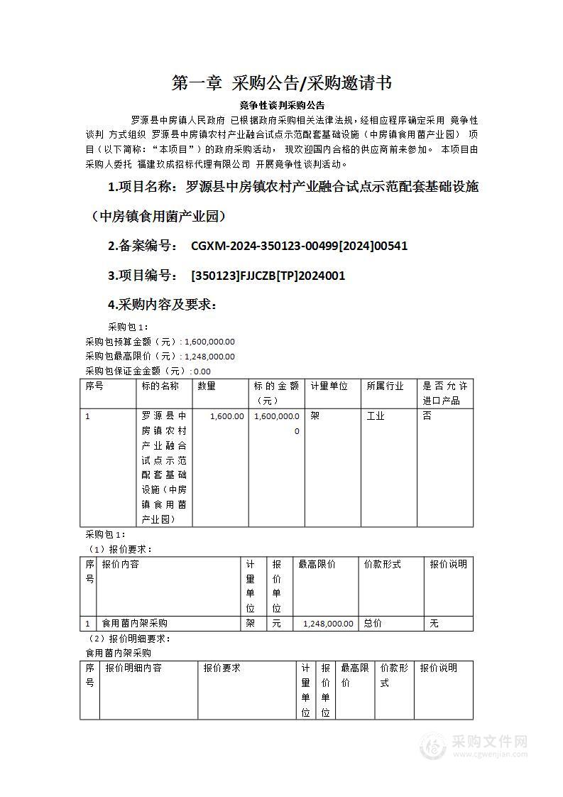 罗源县中房镇农村产业融合试点示范配套基础设施（中房镇食用菌产业园）