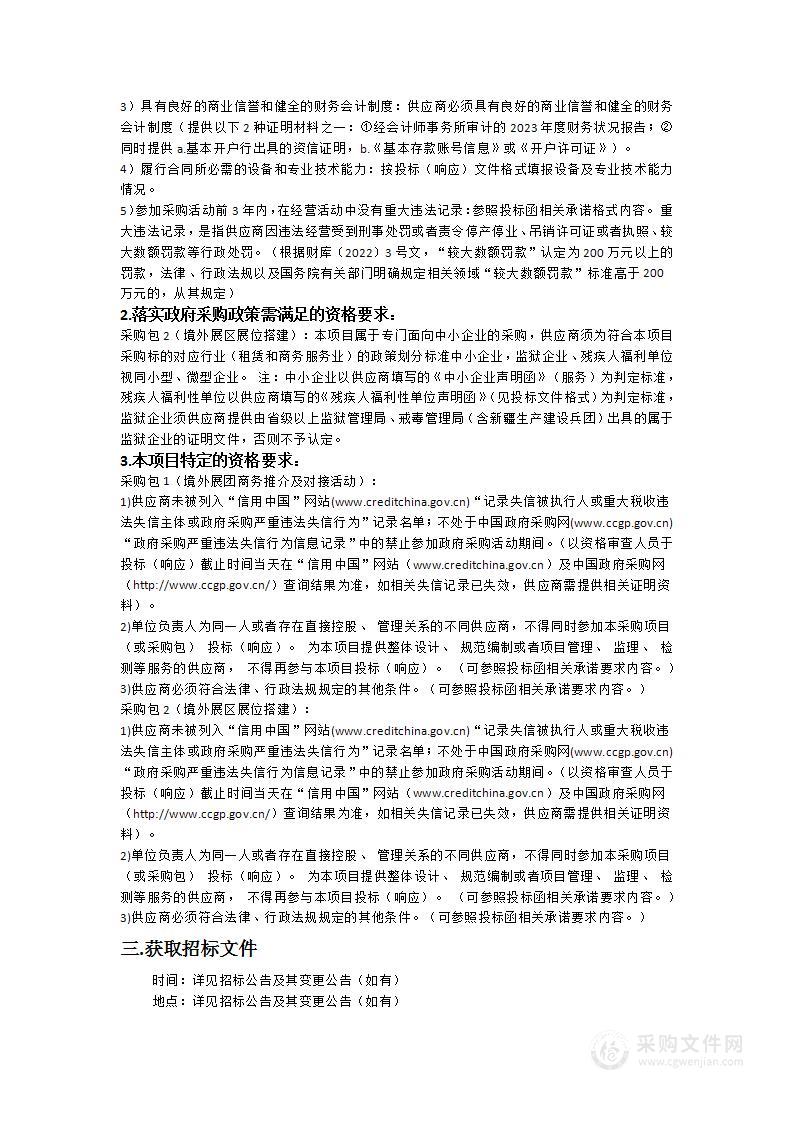 第十九届中国国际中小企业博览会境外展区搭建及推介对接活动项目