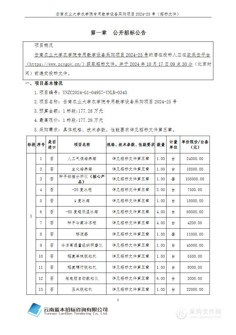 云南农业大学农学院专用教学设备采购项目2024-25号