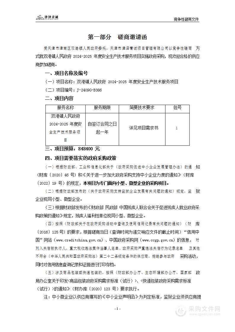 双港镇人民政府2024-2025年度安全生产技术服务项目