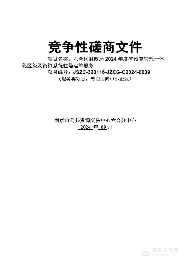 六合区财政局2024年度省预算管理一体化区级及街镇系统驻场运维服务