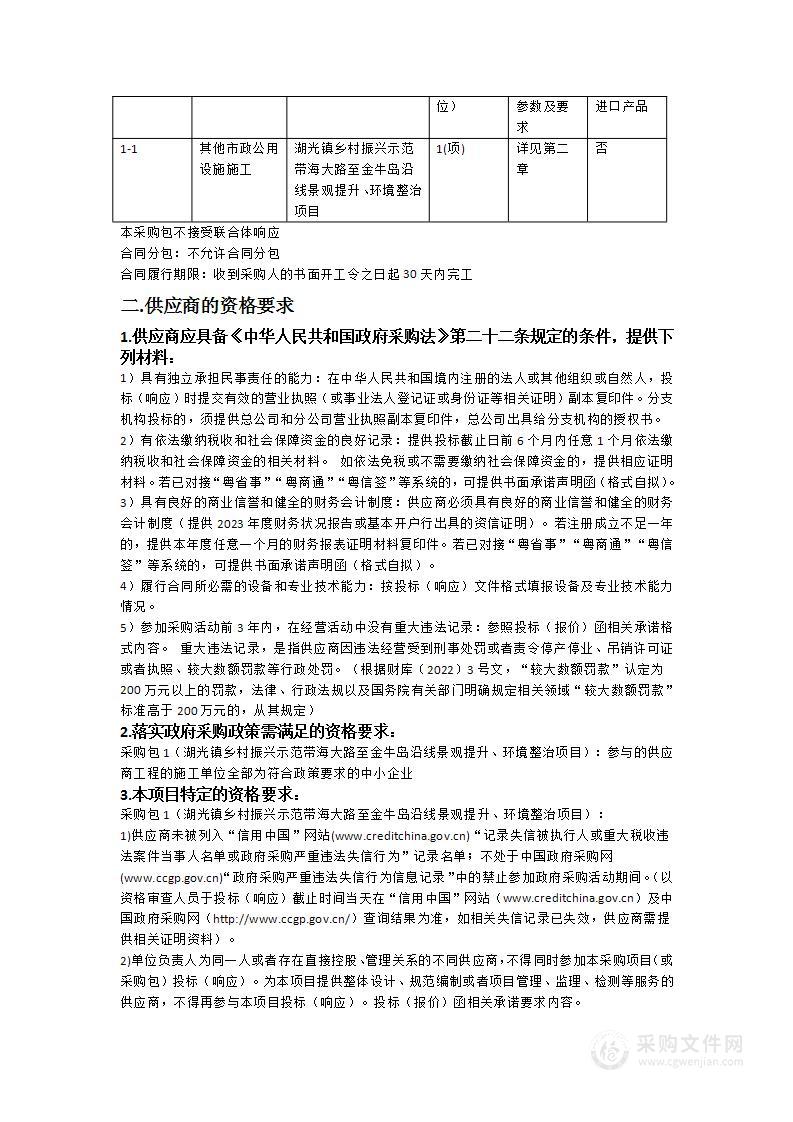 湖光镇乡村振兴示范带海大路至金牛岛沿线景观提升、环境整治项目