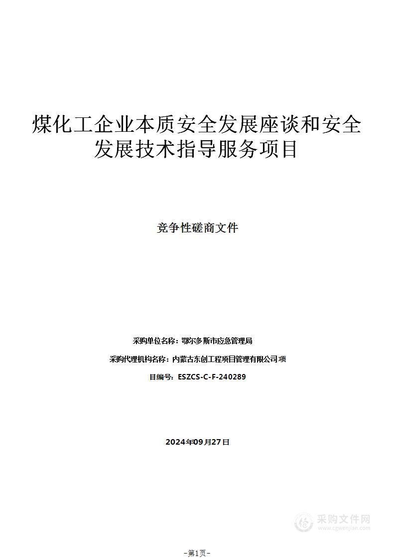 煤化工企业本质安全发展座谈和安全发展技术指导服务项目