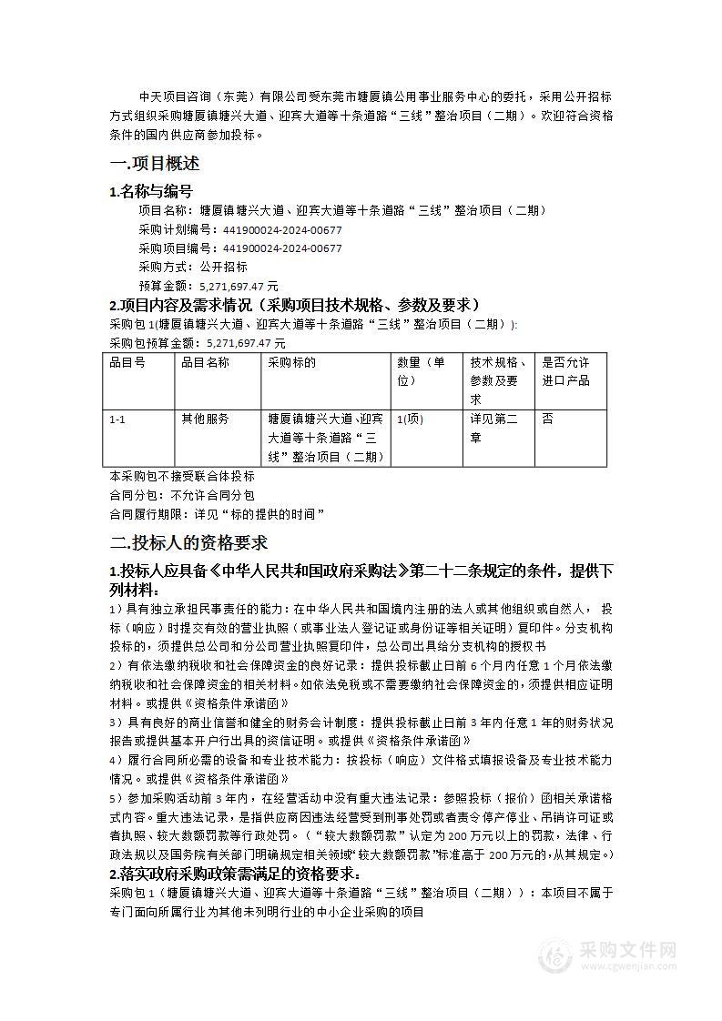 塘厦镇塘兴大道、迎宾大道等十条道路“三线”整治项目（二期）