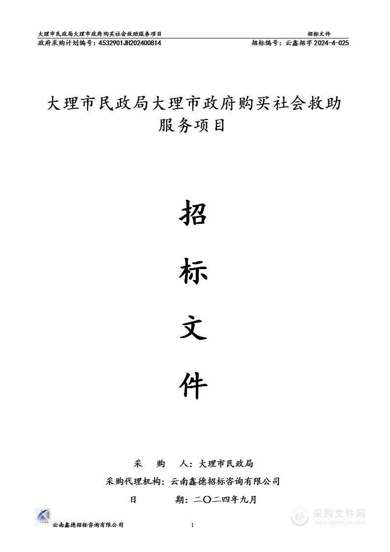 大理市民政局大理市政府购买社会救助服务项目