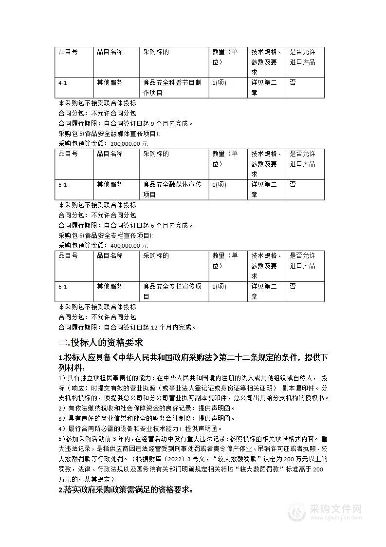 广东省市场监督管理局2024年度食品安全宣传活动项目