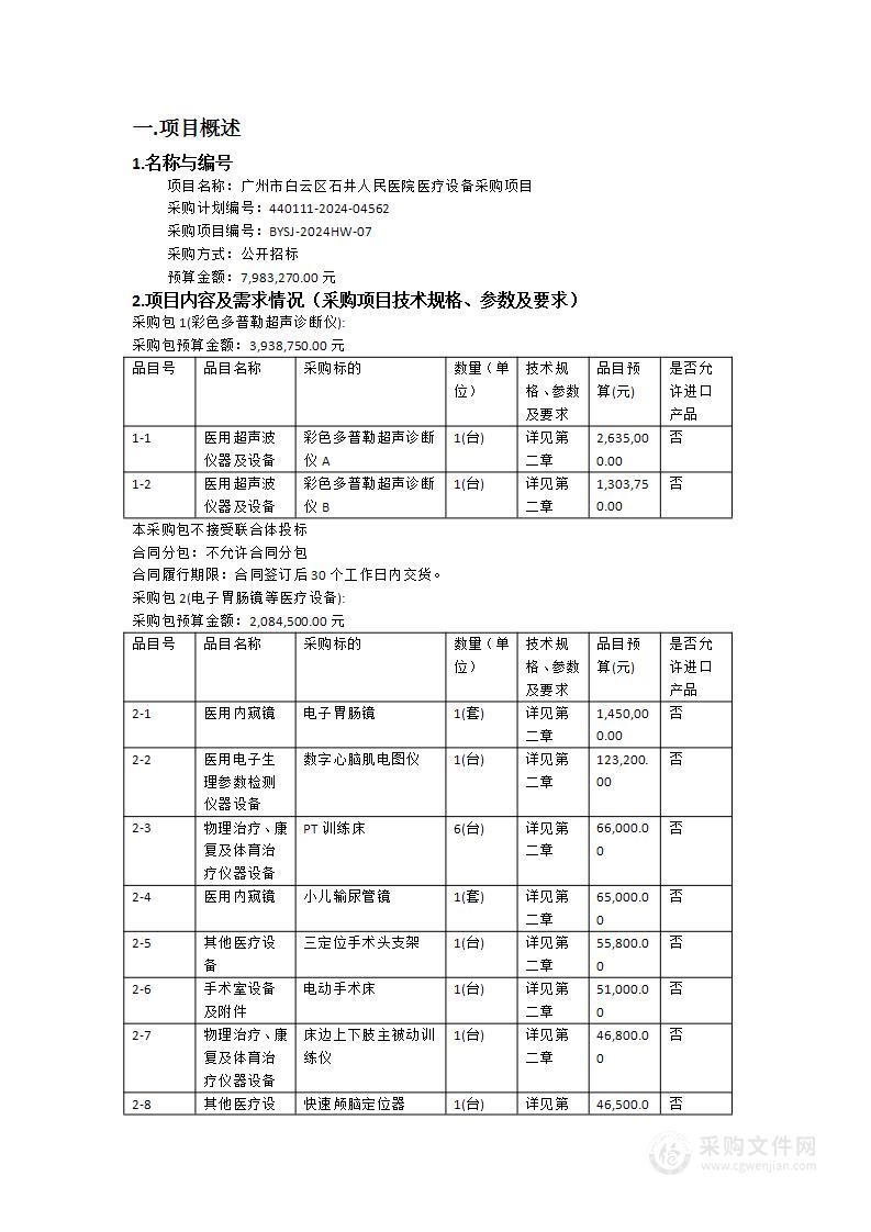 广州市白云区石井人民医院医疗设备采购项目