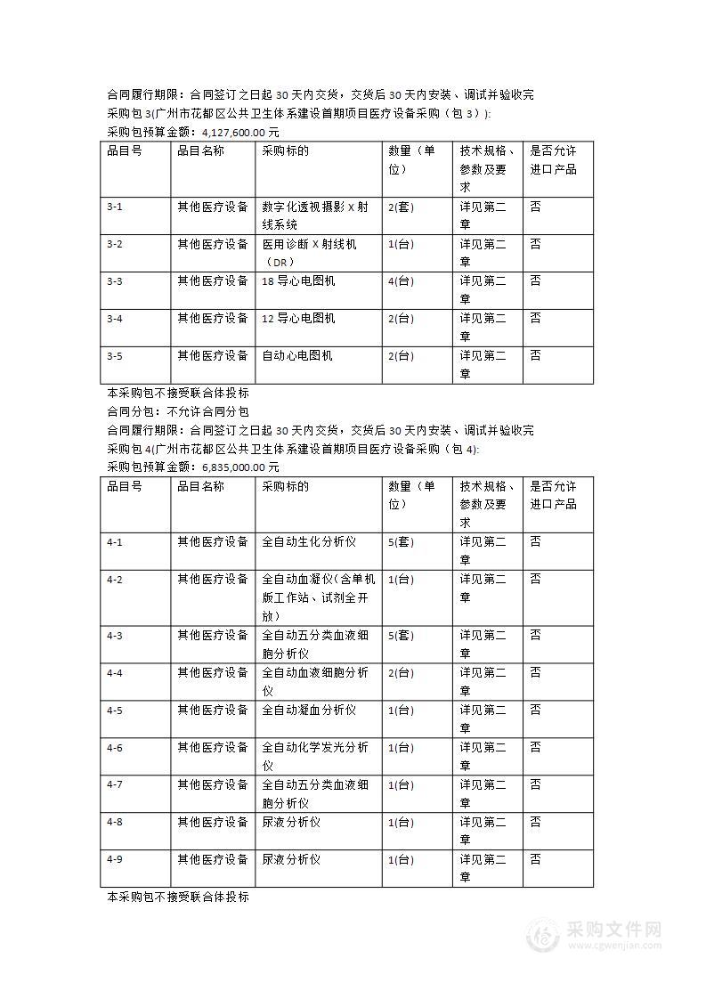 广州市花都区公共卫生体系建设首期项目医疗设备采购