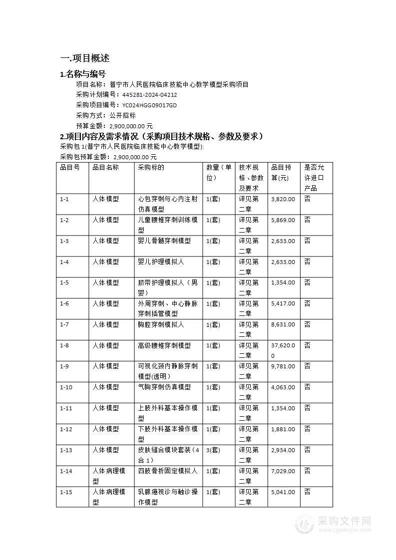 普宁市人民医院临床技能中心教学模型采购项目