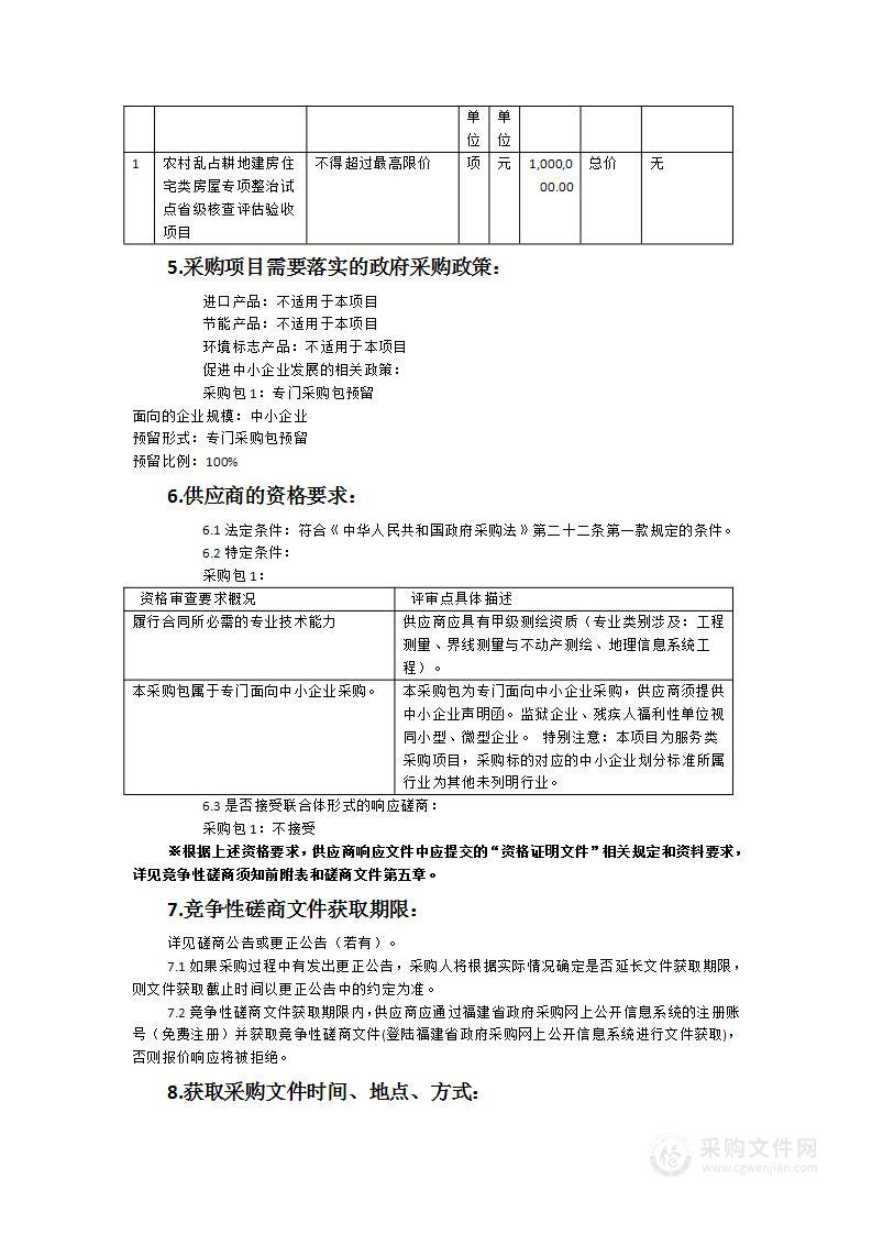 农村乱占耕地建房住宅类房屋专项整治试点省级核查评估验收项目