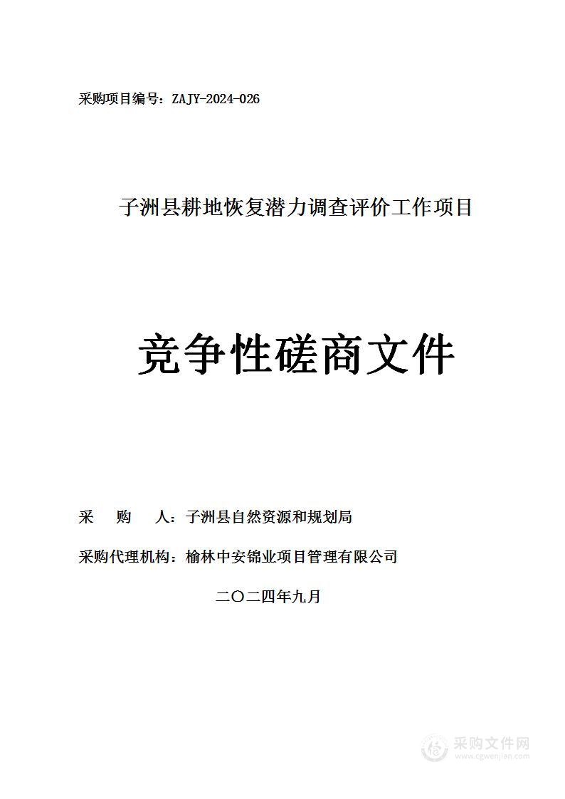 子洲县耕地恢复潜力调查评价工作项目