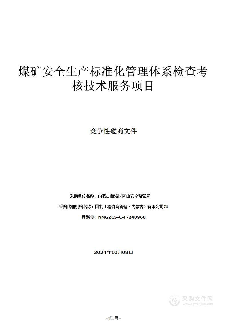 煤矿安全生产标准化管理体系检查考核技术服务项目