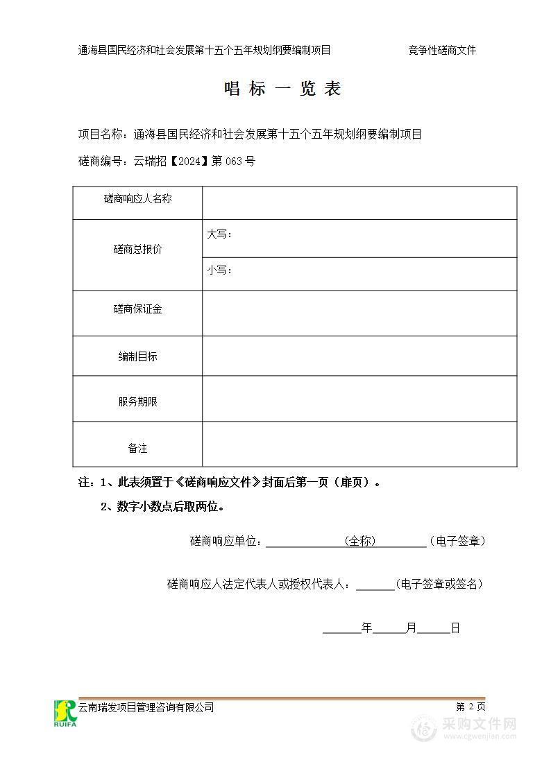 通海县国民经济和社会发展第十五个五年规划纲要编制项目