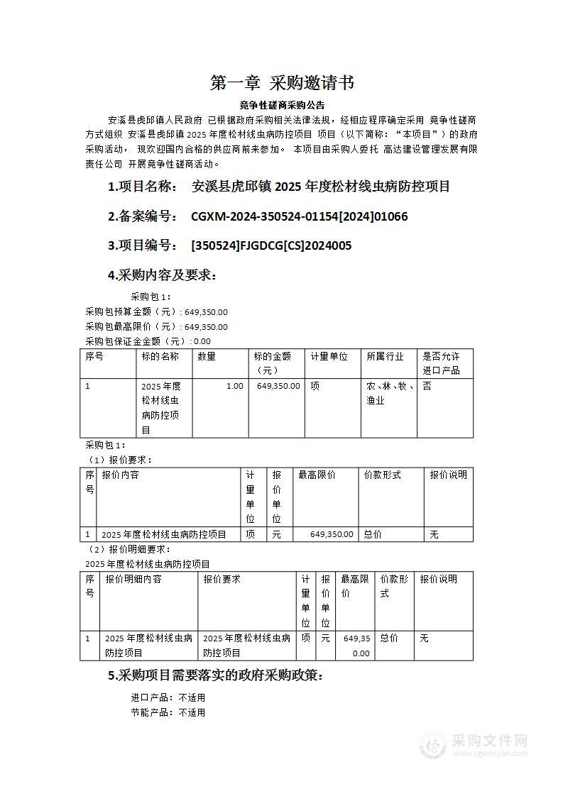 安溪县虎邱镇2025年度松材线虫病防控项目