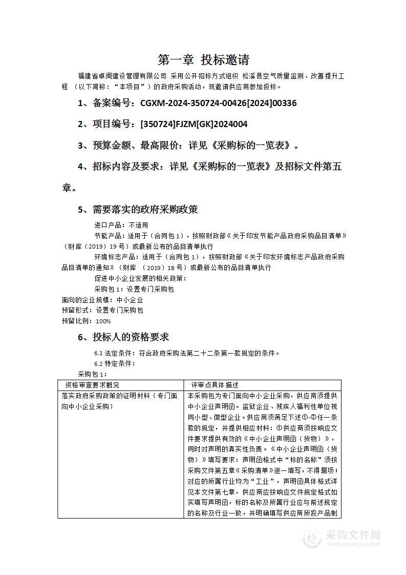 松溪县空气质量监测、改善提升工程