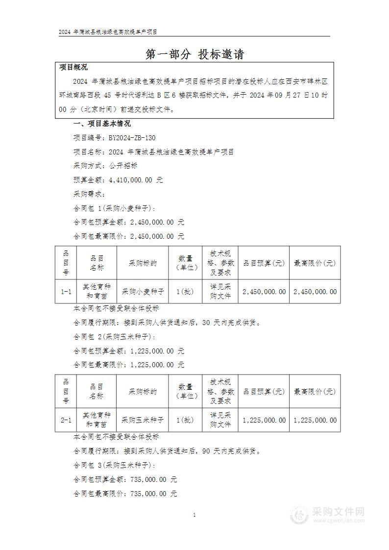 2024年蒲城县粮油绿色高效提单产项目