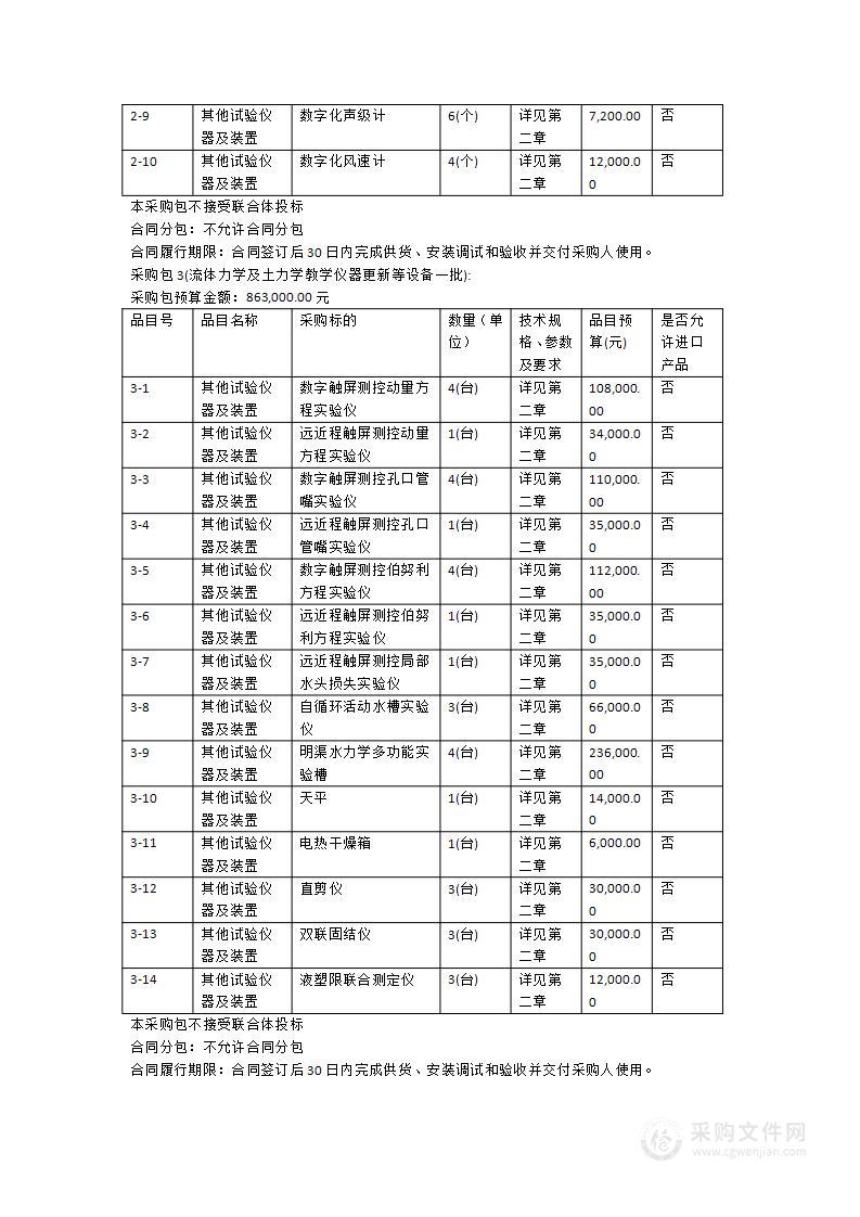 华南农业大学水利与土木工程学院本科教学实验仪器设备购置与更新项目