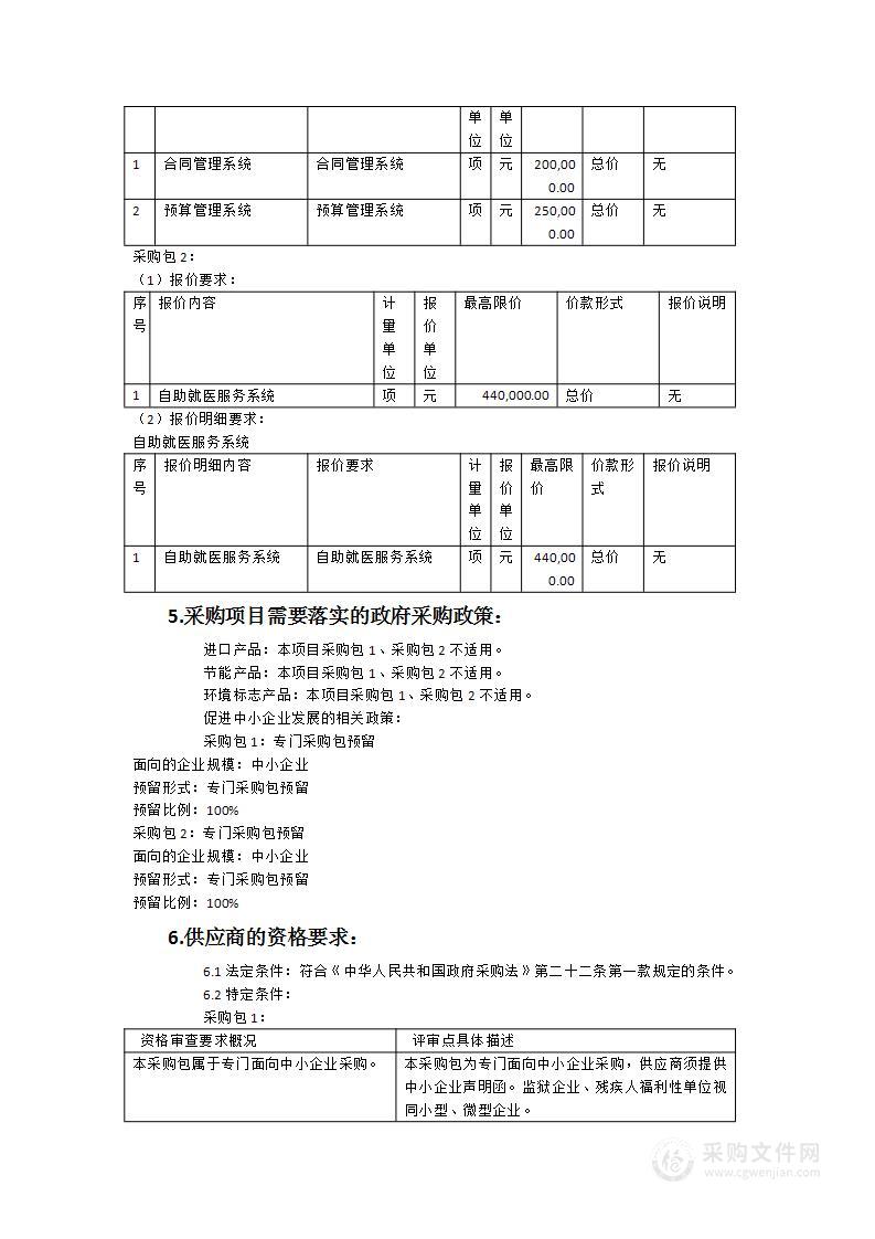 医院内控管理信息系统及自助就医服务系统购置