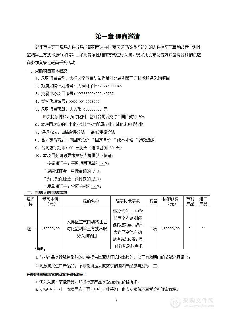 大祥区空气自动站迁址对比监测第三方技术服务采购项目