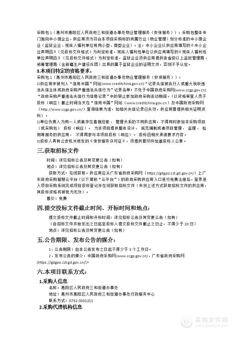 惠州市惠阳区人民政府三和街道办事处物业管理服务（安保服务）