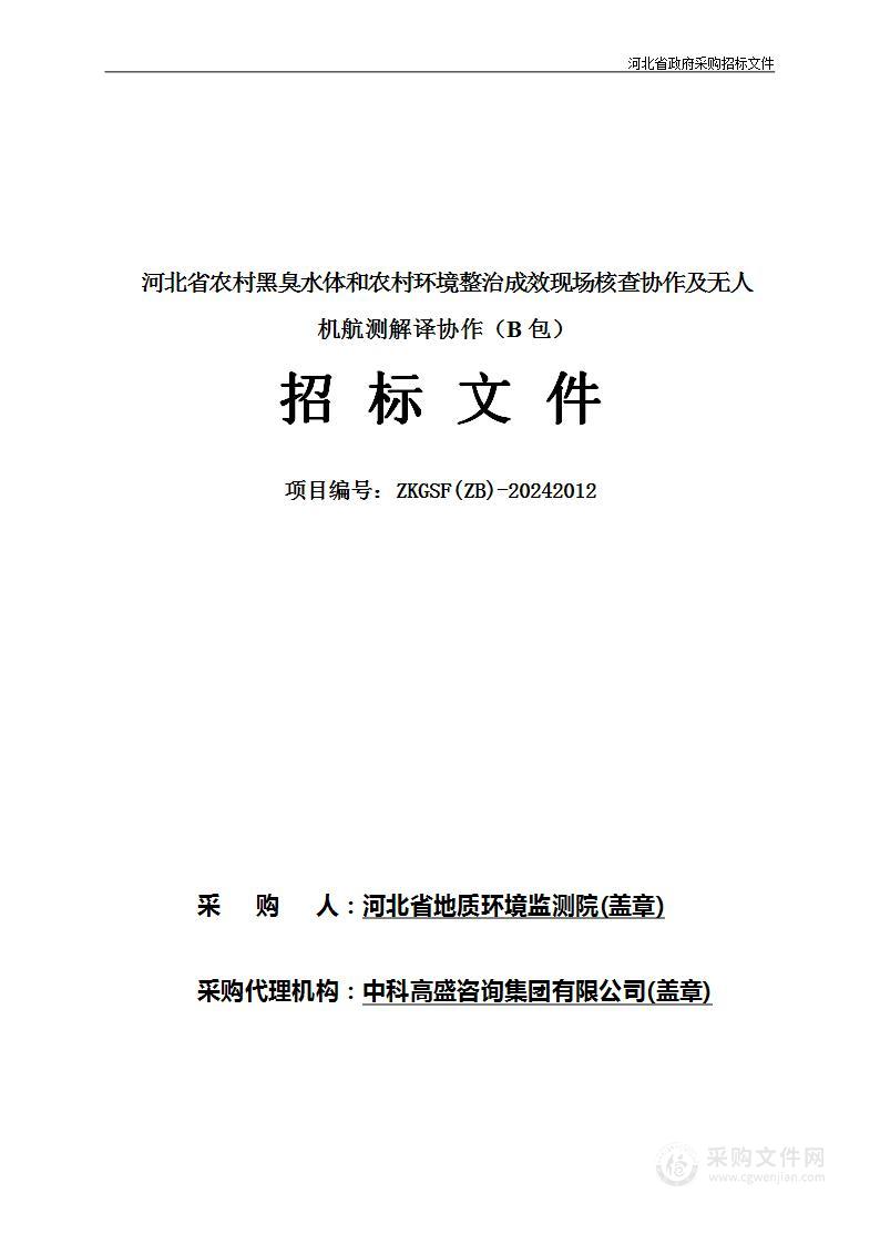 河北省农村黑臭水体和农村环境整治成效现场核查协作及无人机航测解译协作（B包）