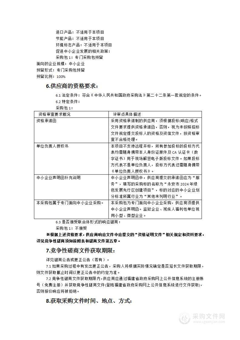 永安市2024年绿色发展先行区创建项目