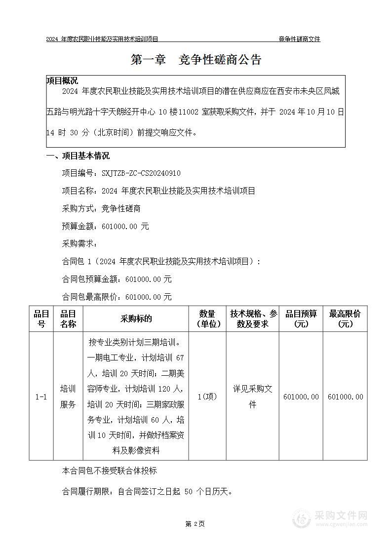 2024年度农民职业技能及实用技术培训项目