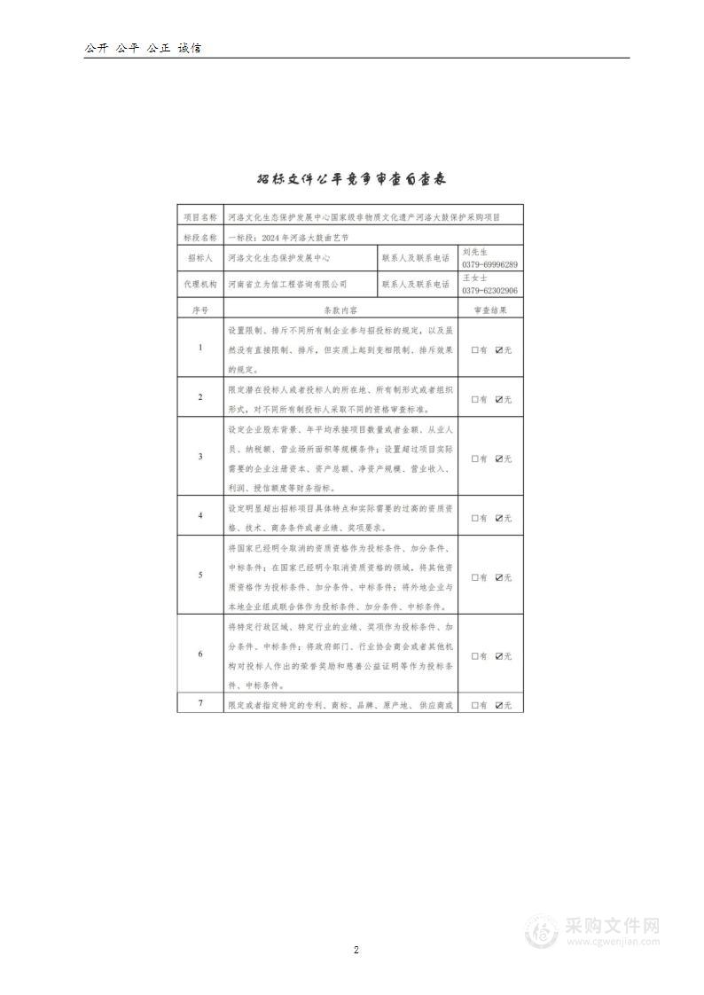 河洛文化生态保护发展中心国家级非物质文化遗产河洛大鼓保护采购项目