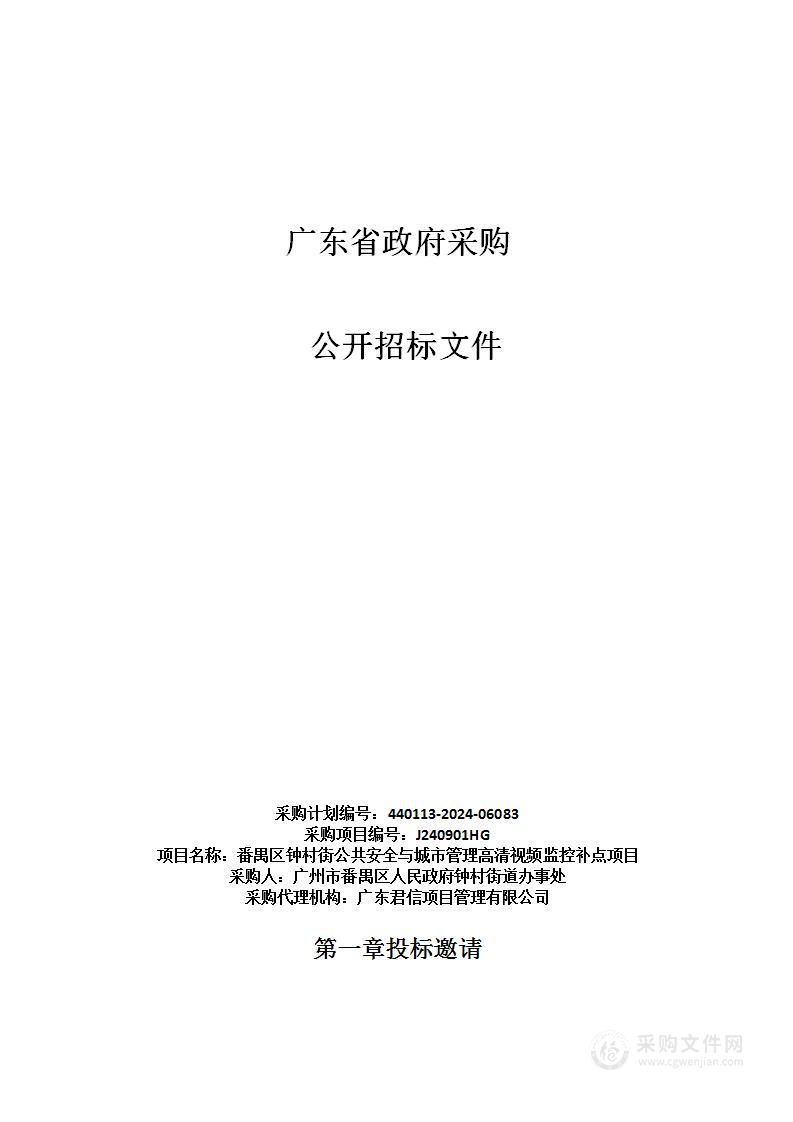 番禺区钟村街公共安全与城市管理高清视频监控补点项目