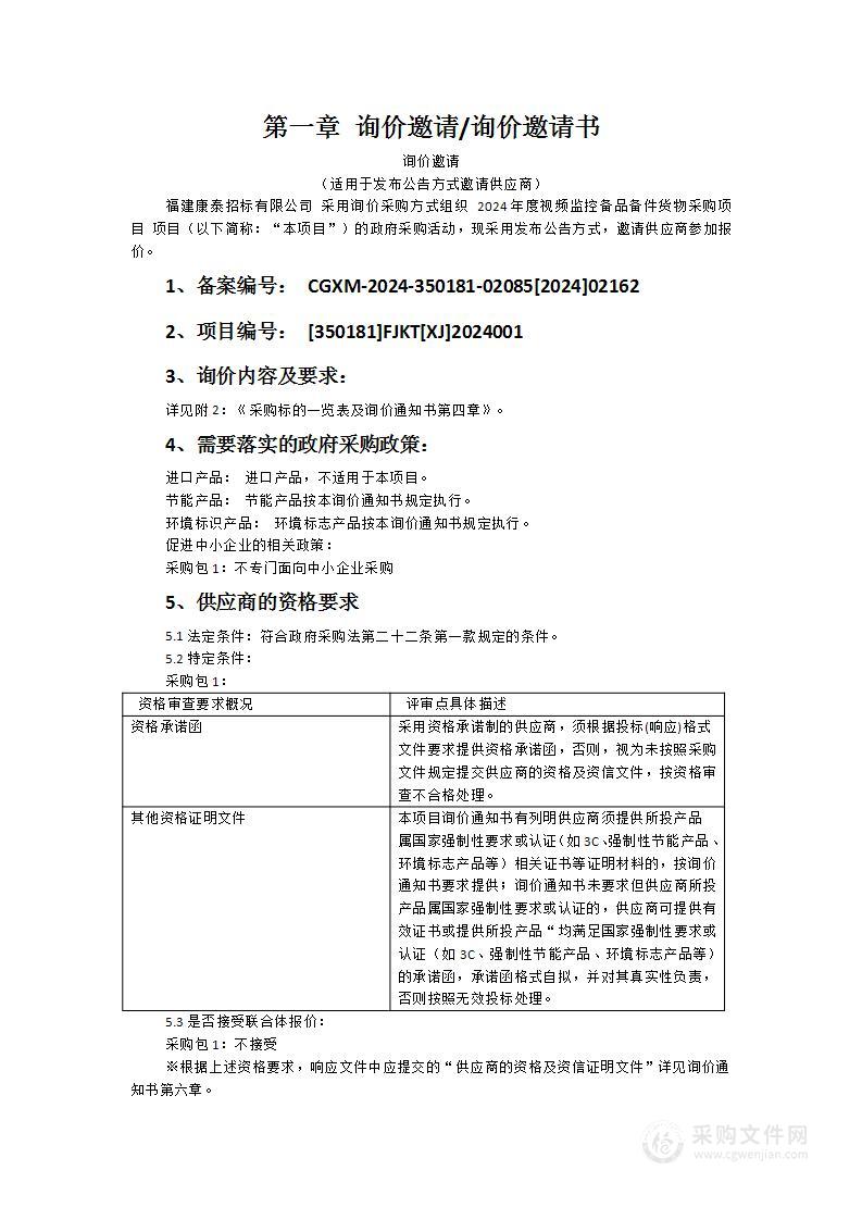 2024年度视频监控备品备件货物采购项目