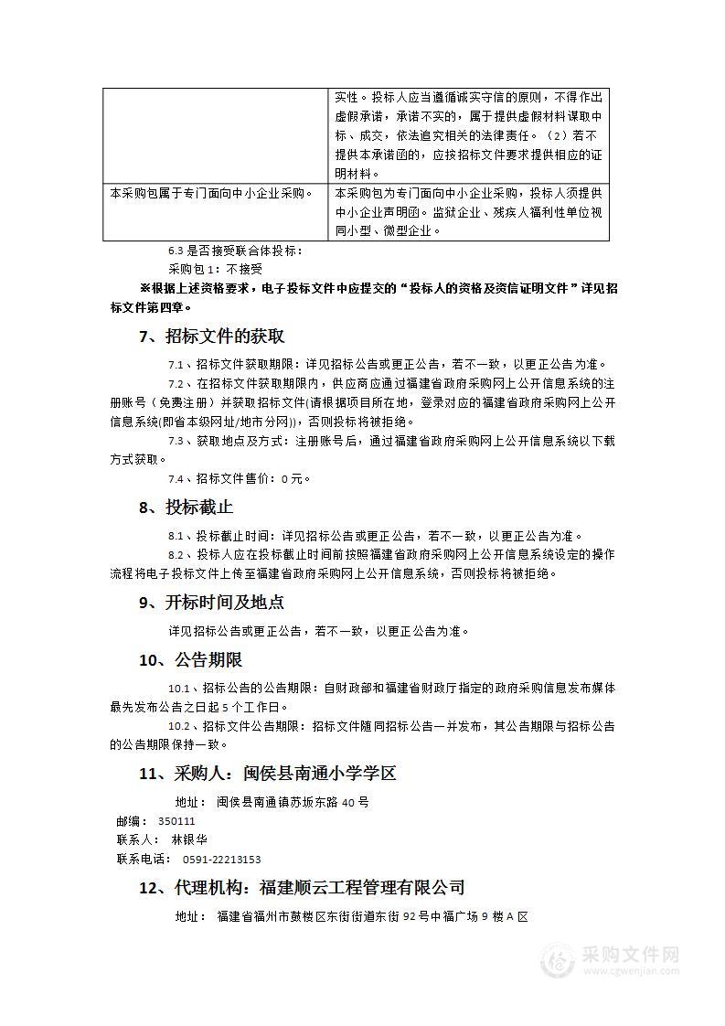 闽侯县南通小学学区小学（幼儿园）教职员工食堂农副食品食材配送采购项目