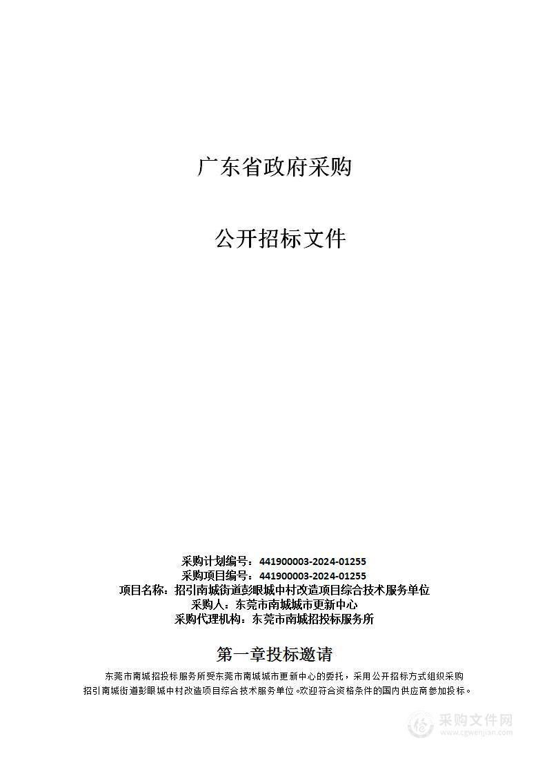 招引南城街道彭眼城中村改造项目综合技术服务单位