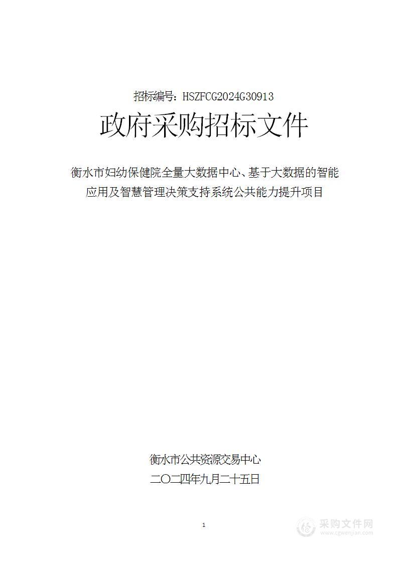 全量大数据中心、基于大数据的智能应用及智慧管理决策支持系统（公共服务能力提升）