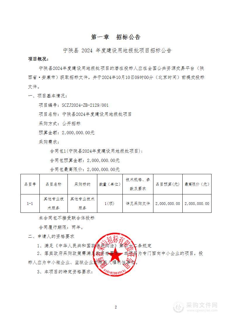 宁陕县2024年度建设用地报批项目