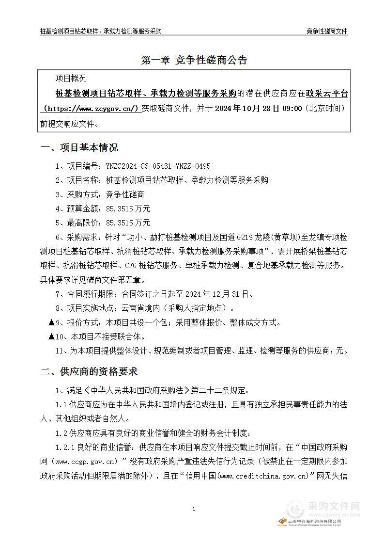 桩基检测项目钻芯取样、承载力检测等服务采购